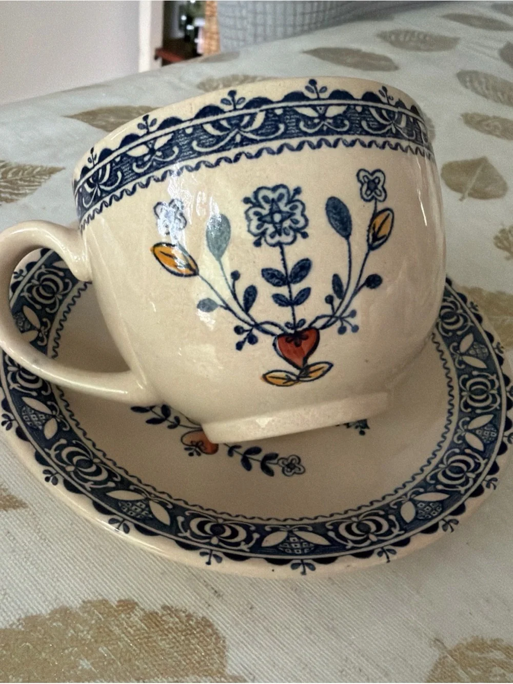 Johnson Brothers Vintage Hearts and flowers ironstone Teacup with Saucer